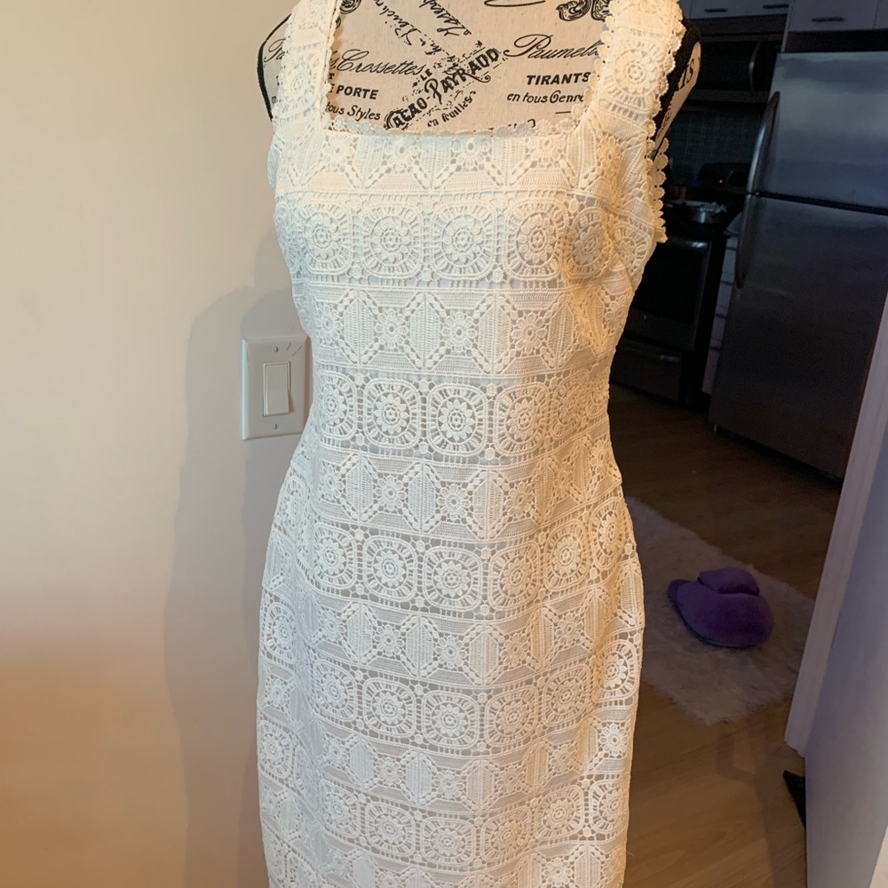 Kensie White Sheath Midi Dress Sleeveless Square Neck